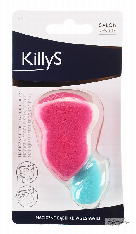 INTER-VION KillyS - MAGICZNE GĄBKI 3D - Zestaw dwóch gąbek do aplikacji kosmetyków - Różowy stożek i mini niebieskie jajko INTDKSMJA