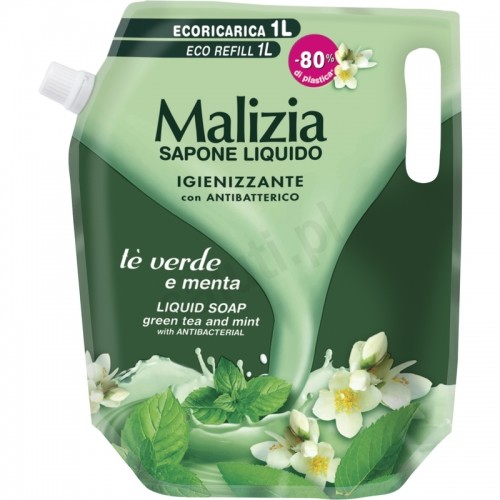 Malizia con Antibatterico Mięta i zielona herbata - mydło w płynie uzupełnienie (1000 ml) D7EA-27613