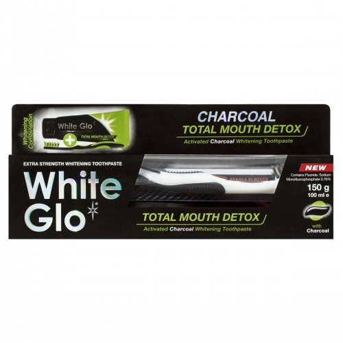 White Glo White Glo Charcoal Total Mouth Detox Pasta do zębów z aktywnym węglem 100ml + szczoteczka