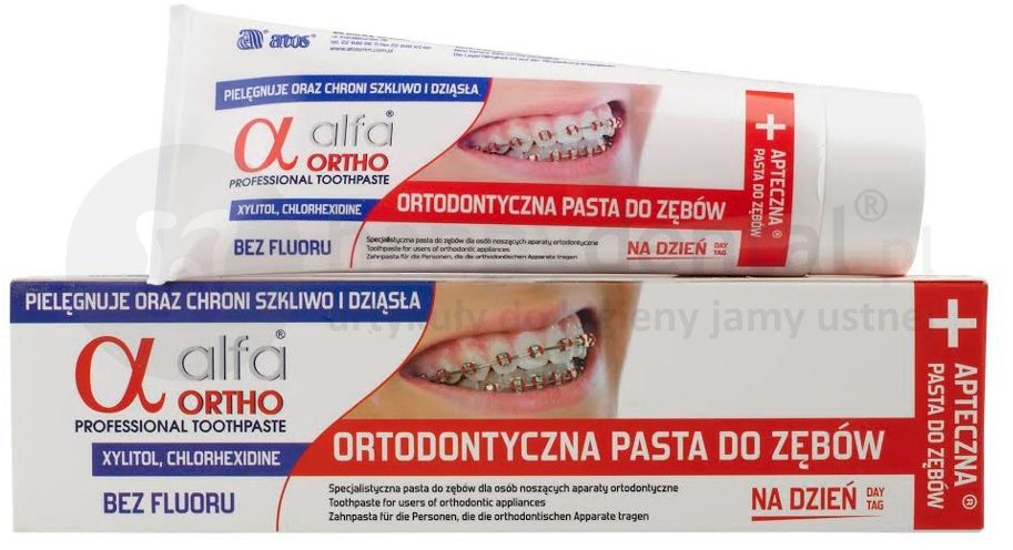 Atos ALFA ORTHO pasta ortodontyczna do zębów bez flurou na dzień (Classic) - 75ml