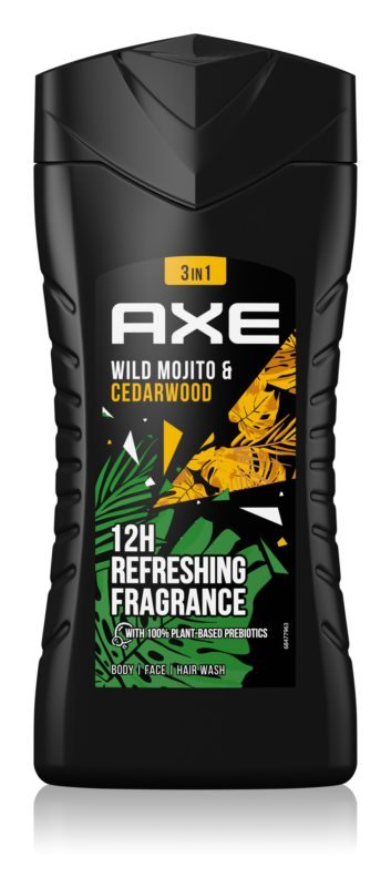 Axe Wild zapewnia długotrwały zapach Green Mojito i Cedarwood bez soli aluminiowych, 1 sztuka Żel pod prysznic