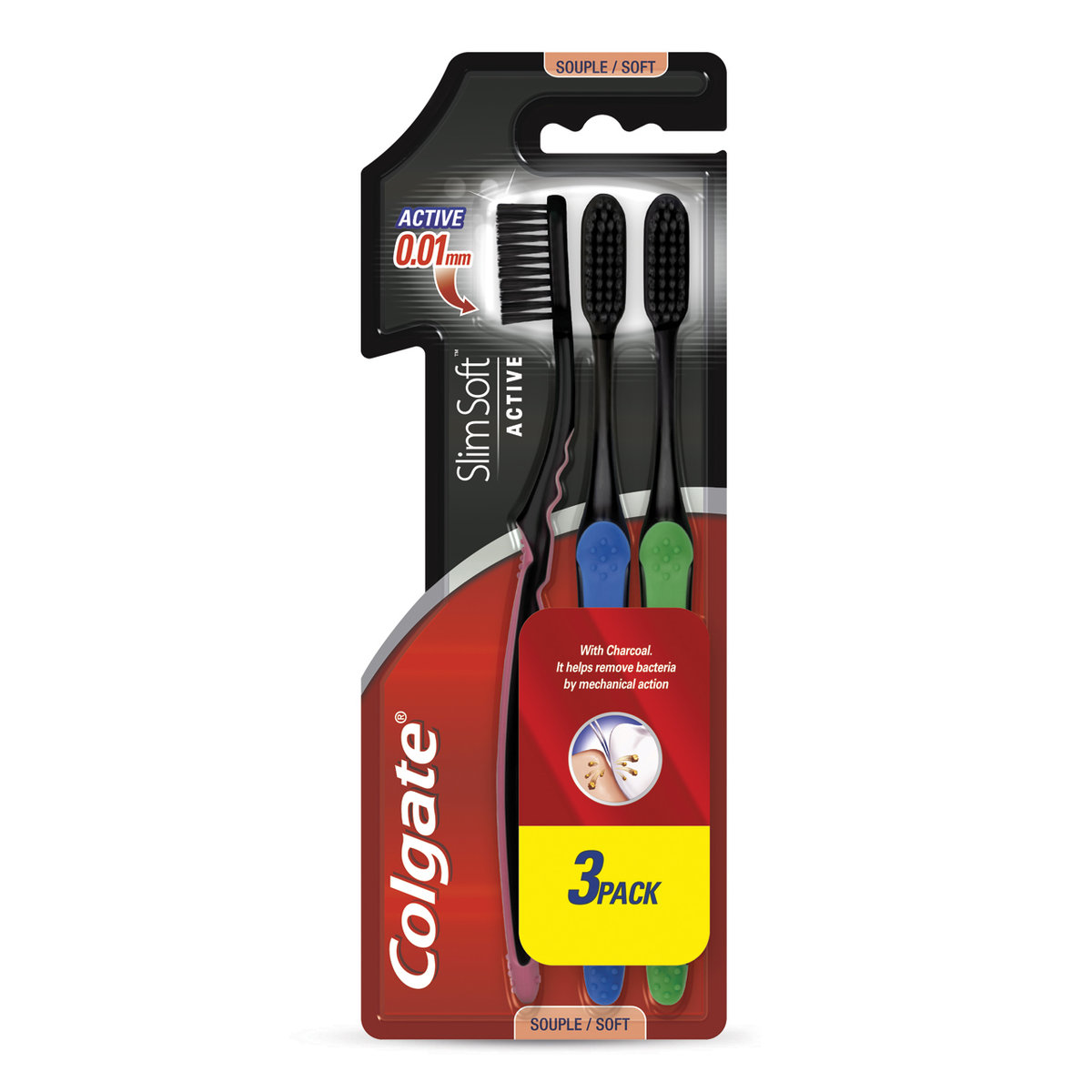 Colgate Slim Ultra Soft Charcoal Active Carbon Toothbrush 3 p