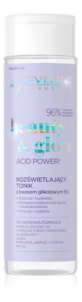 Eveline cosmetics Beauty & Glow Acid Power! Rozświetlający Tonik z Kwasem Glikolowym 5% 200ml EVEL-4966