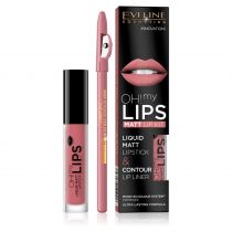 Eveline Oh My Lips zestaw do makijażu ust Liquid Matt Lipstick matowa pomadka 4,5 ml + Contour Lip Liner konturówka 07 Baby Nude 1szt