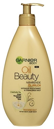 Garnier Oil Beauty naehrende dozownik na olej/na mleko, olej z 4 cenne olejami: Argan Macadamia, Migdał, Rose (ciała do skóry suchej firmy, nie przykleja się nie natłuszcza) 1er Pack  400 ML 87646