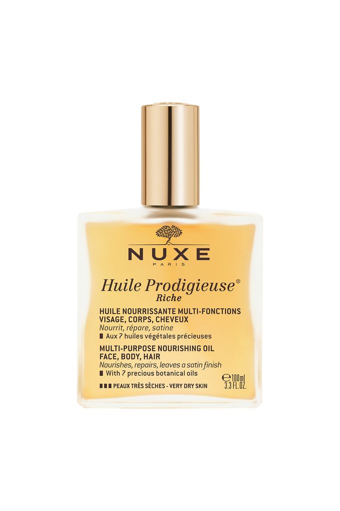 Nuxe prodigieuse huile RICHE wielofunkcyjny suchy olejek do twarzy ciała i włosów 100 ml + zapachowa świeczka GRATIS!
