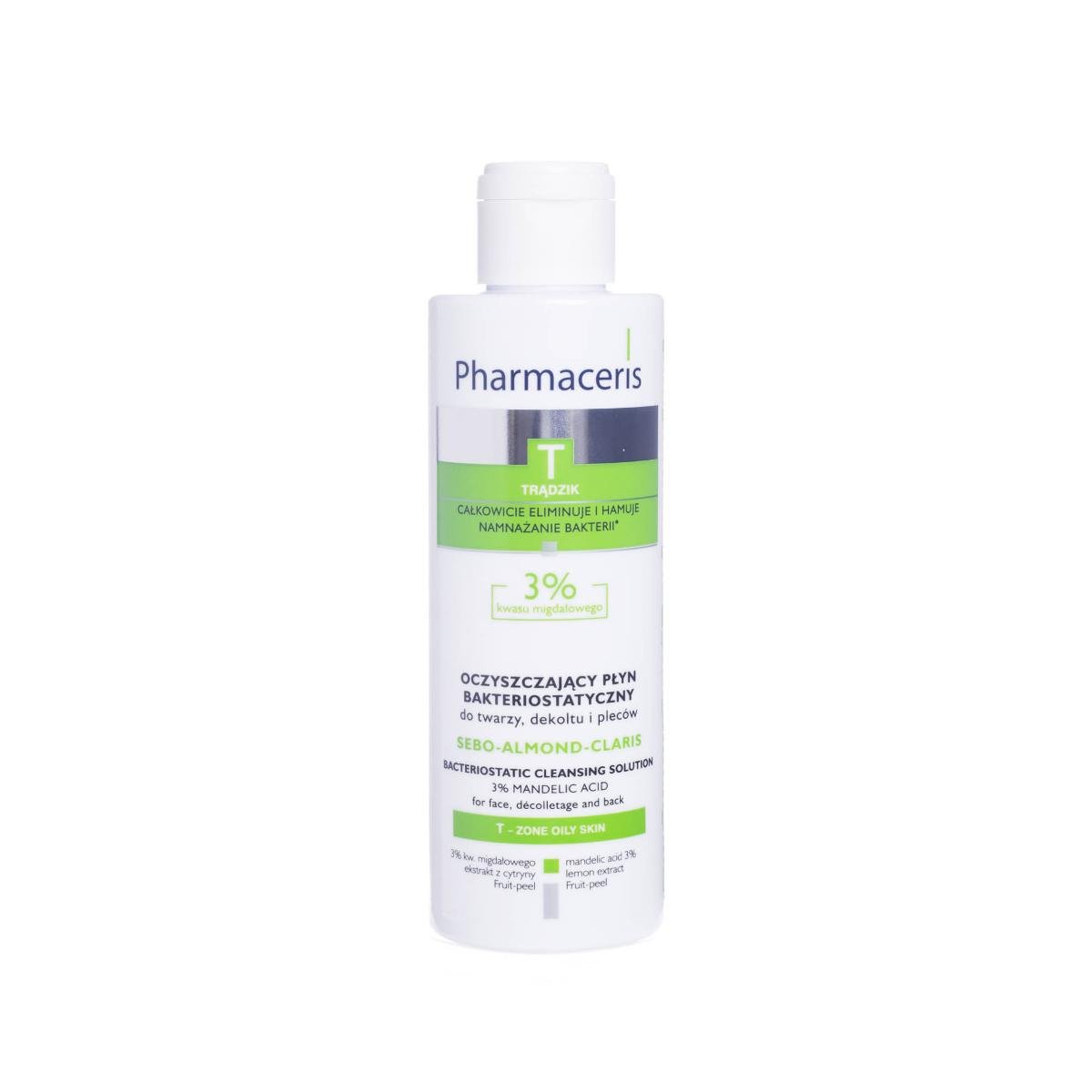 Pharmaceris Oczyszczający płyn bakteriostatyczny do twarzy, dekoltu i pleców 3% kwasu migdałowego Sebo-Almond-Claris