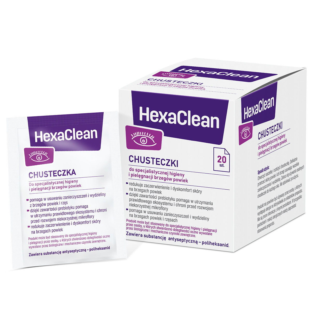 Verco Hexaclean chusteczki do specjalistycznej higieny i pielęgnacji brzegów powiek x 20 szt