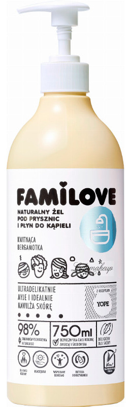 YOPE - FAMILOVE - Naturalny żel pod prysznic i płyn do kąpieli dla całej rodziny - KWITNĄCA BERGAMOTKA - 750 ml